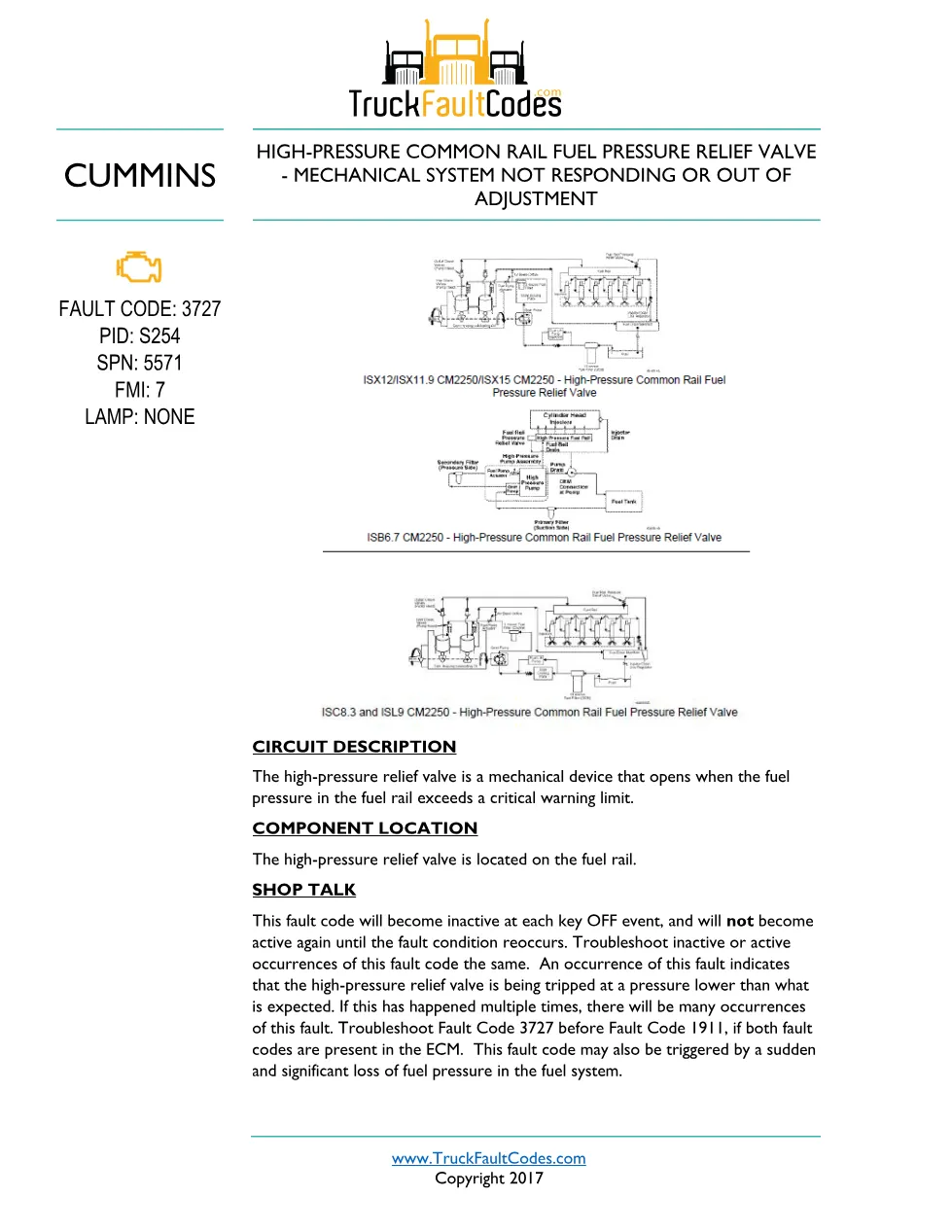 Cummins ISL9 Code 3727 Diagnostic Procedure – Fault Code 3727 - preview page 1 of 2