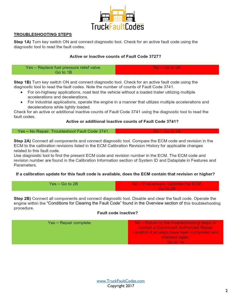 Cummins ISL9 Code 3727 Diagnostic Procedure – Fault Code 3727 - page 2 is available after signing in