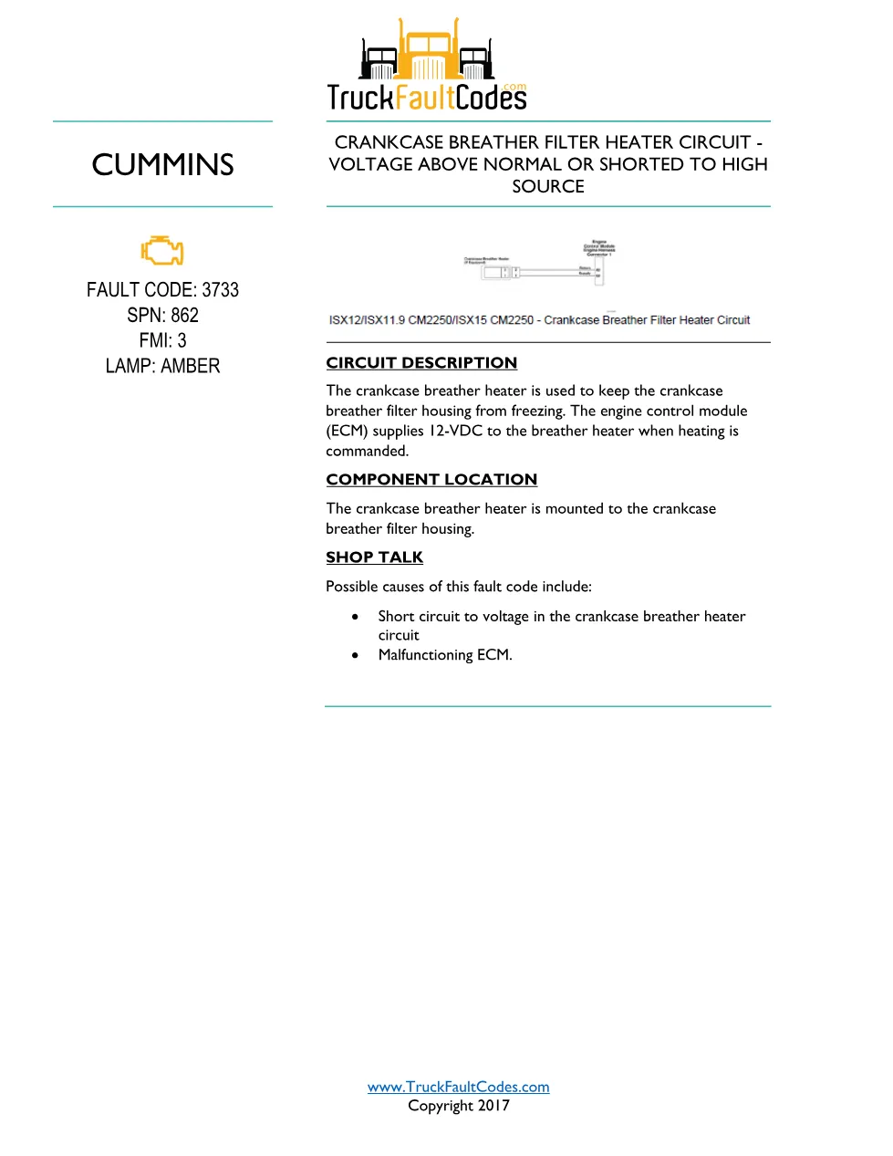 Cummins ISL9 Code 3733 Diagnostic Procedure – Fault Code 3733 - preview page 1 of 3