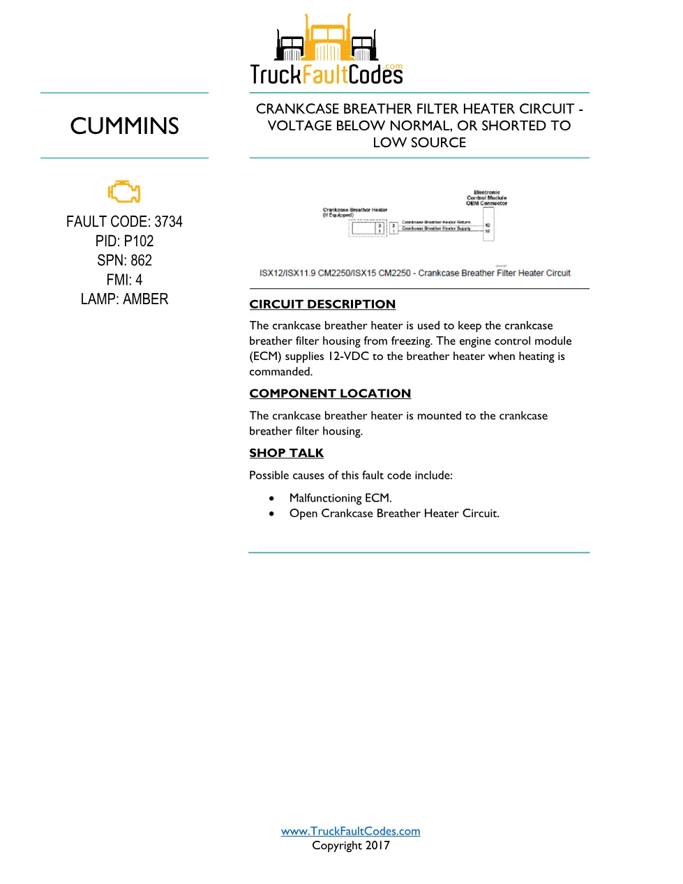 Cummins ISL9 Code 3734 Diagnostic Procedure – Fault Code 3734 - preview page 1 of 3