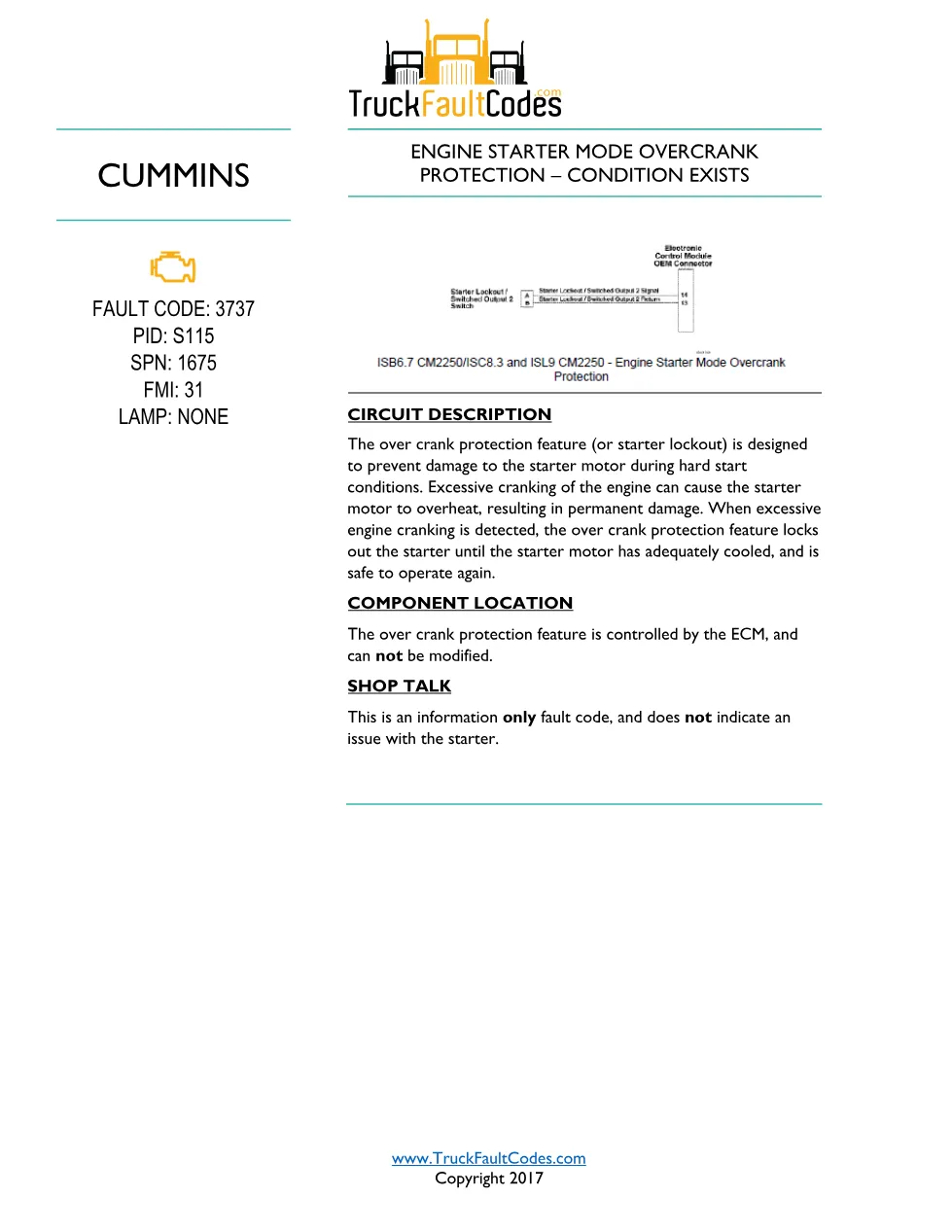 Cummins ISL9 Code 3737 Diagnostic Procedure – Fault Code 3737 - preview page 1 of 2
