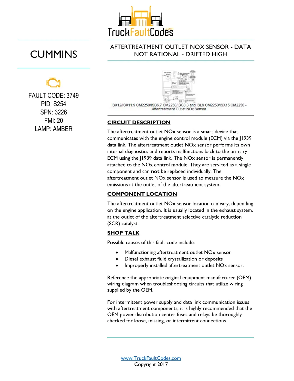 Cummins ISL9 Code 3749 Diagnostic Procedure – Fault Code 3749 - preview page 1 of 3