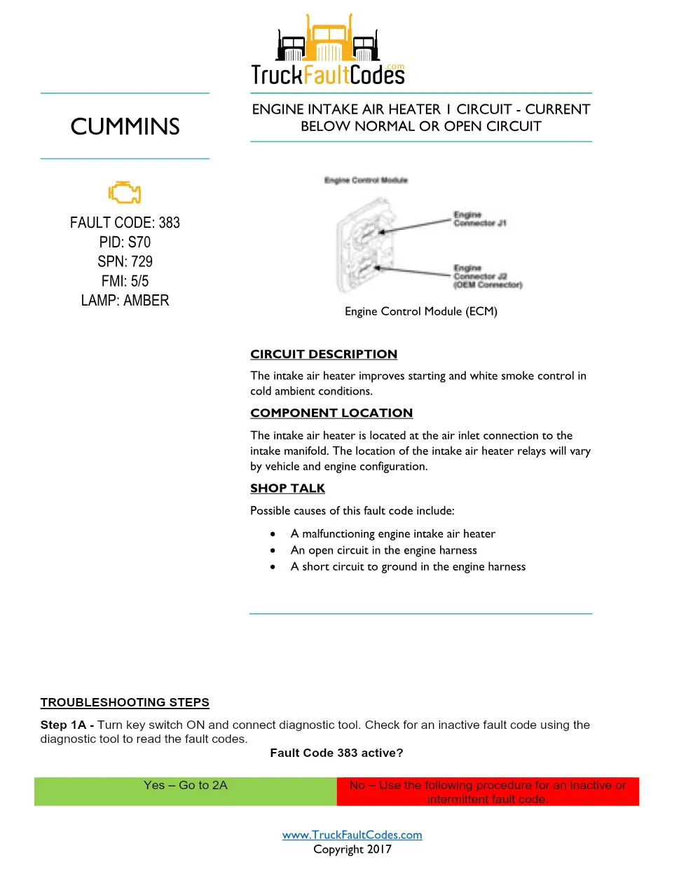 Cummins ISL9 Code 383 Diagnostic Procedure – Fault Code 383 – PDF - preview page 1 of 3