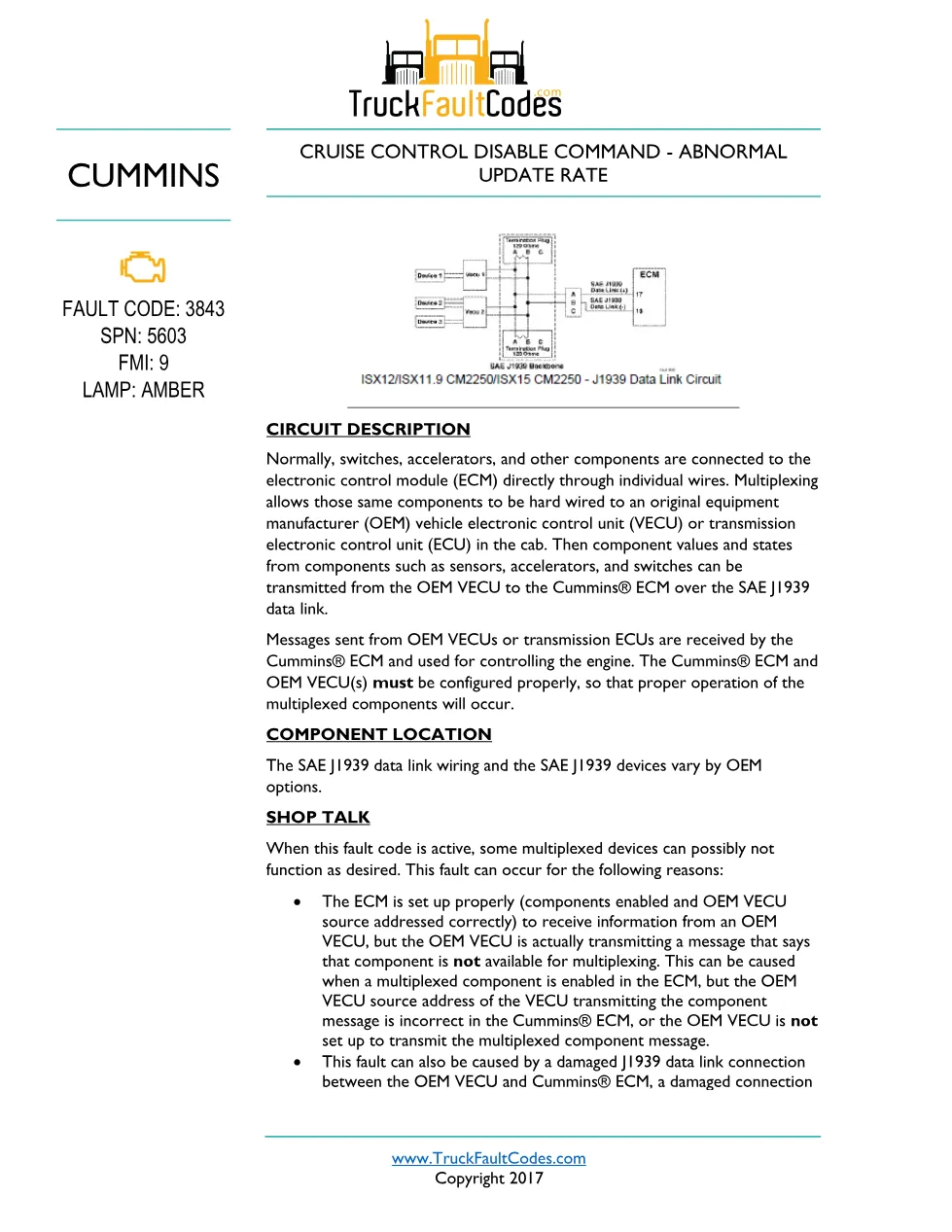 Cummins ISL9 Code 3843 Diagnostic Procedure – Fault Code 3843 - preview page 1 of 3
