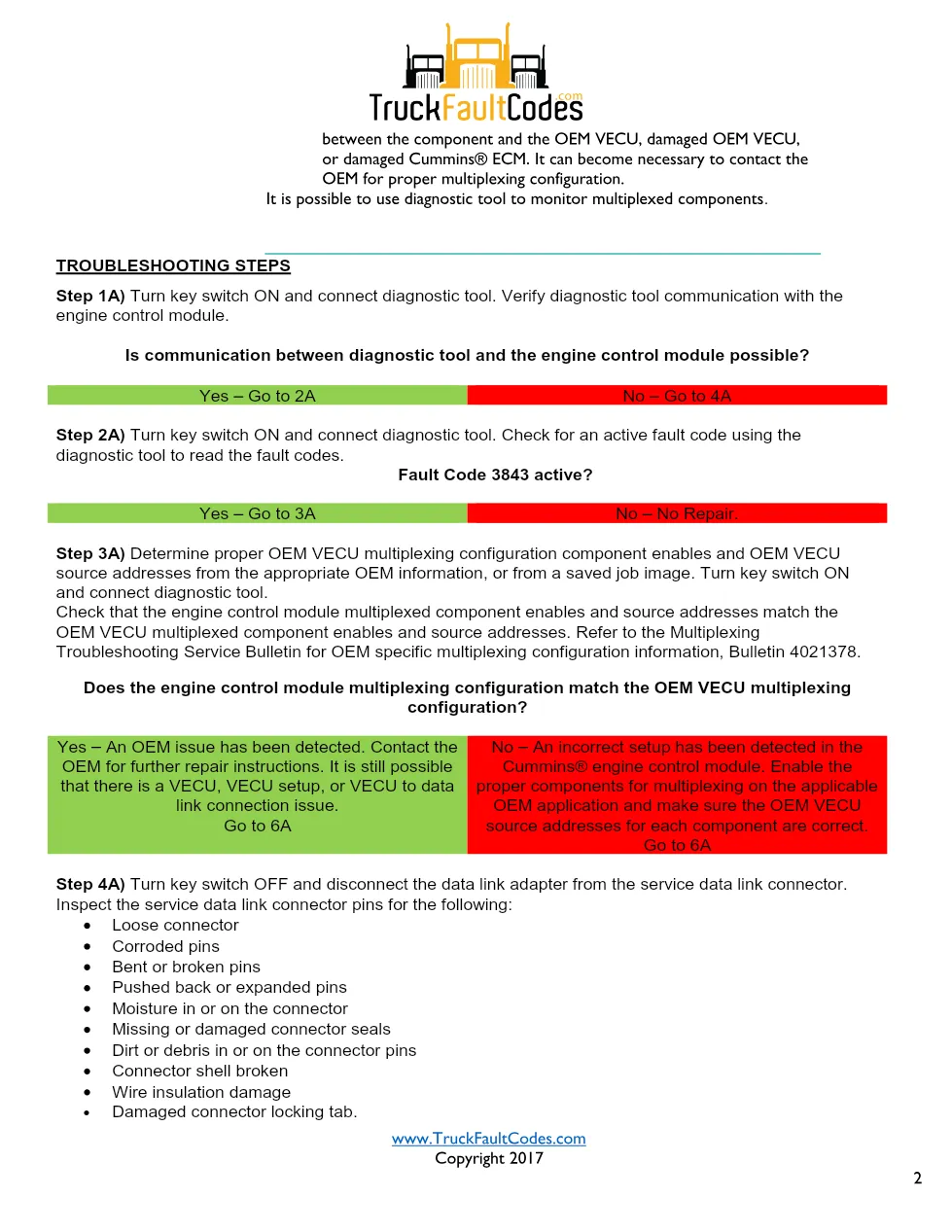 Cummins ISL9 Code 3843 Diagnostic Procedure – Fault Code 3843 - preview page 2 of 3