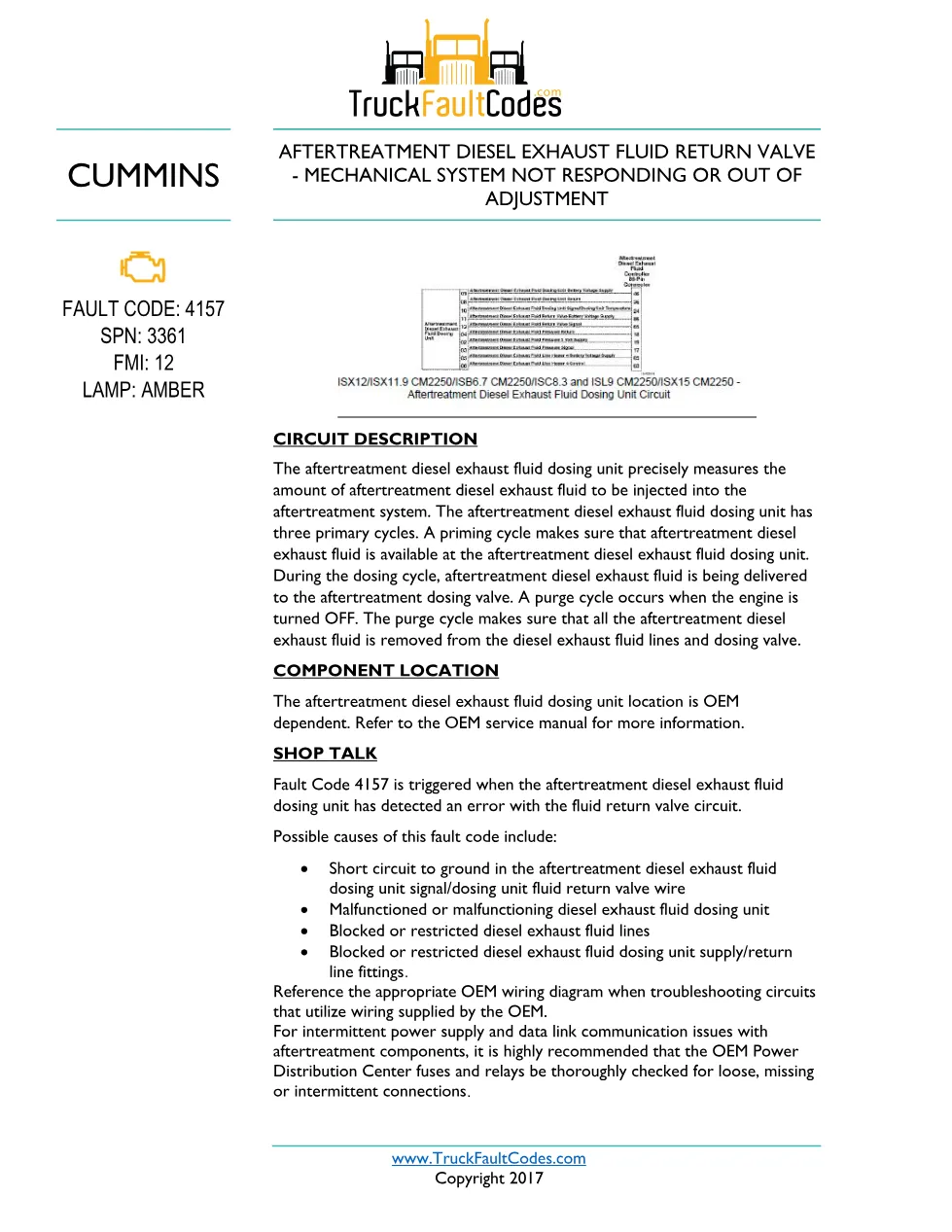 Cummins ISL9 Code 4157 Diagnostic Procedure – Fault Code 4157 - preview page 1 of 3