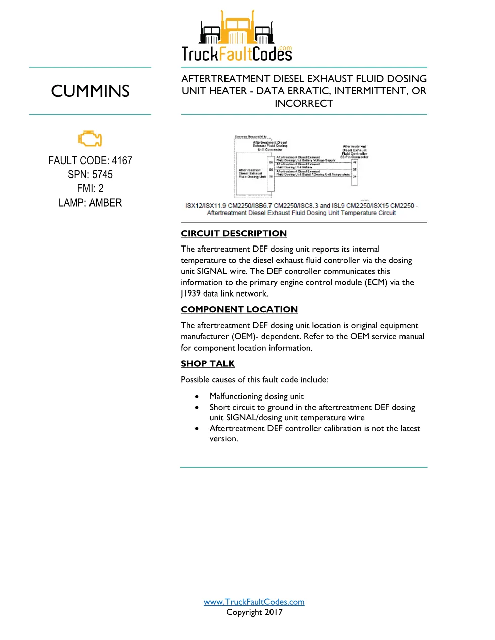 Cummins ISL9 Code 4167 Diagnostic Procedure – Fault Code 4167 - preview page 1 of 3