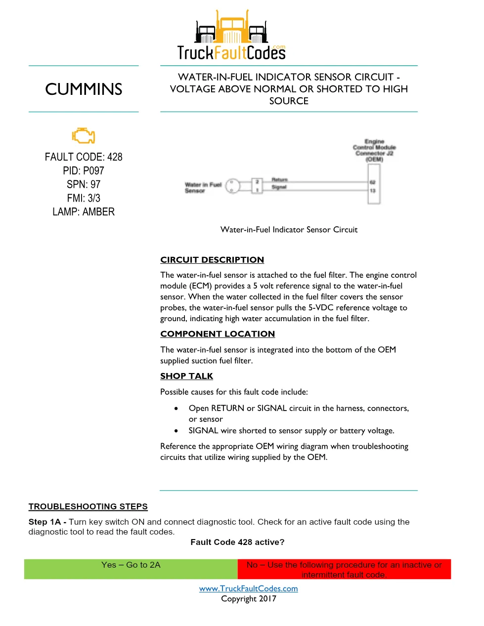 Cummins ISL9 Code 428 Diagnostic Procedure – Fault Code 428 – PDF - preview page 1 of 3