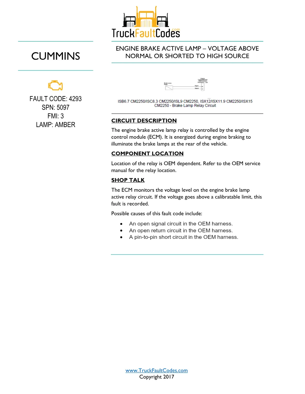 Cummins ISL9 Code 4293 Diagnostic Procedure – Fault Code 4293 - preview page 1 of 3