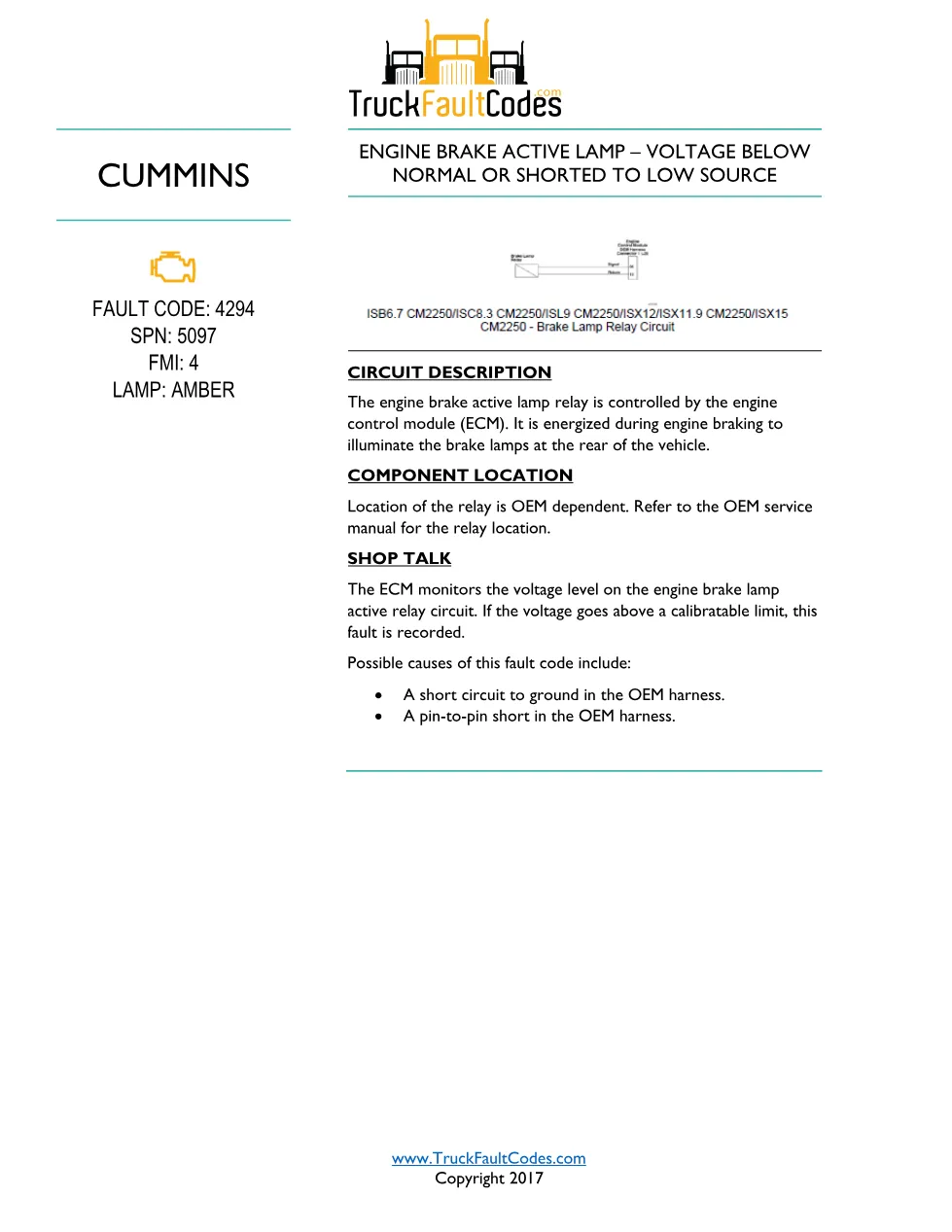 Cummins ISL9 Code 4294 Diagnostic Procedure – Fault Code 4294 - preview page 1 of 3