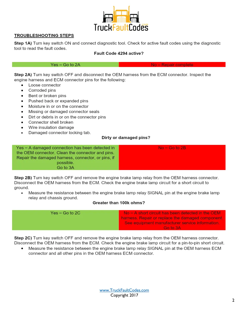Cummins ISL9 Code 4294 Diagnostic Procedure – Fault Code 4294 - preview page 2 of 3