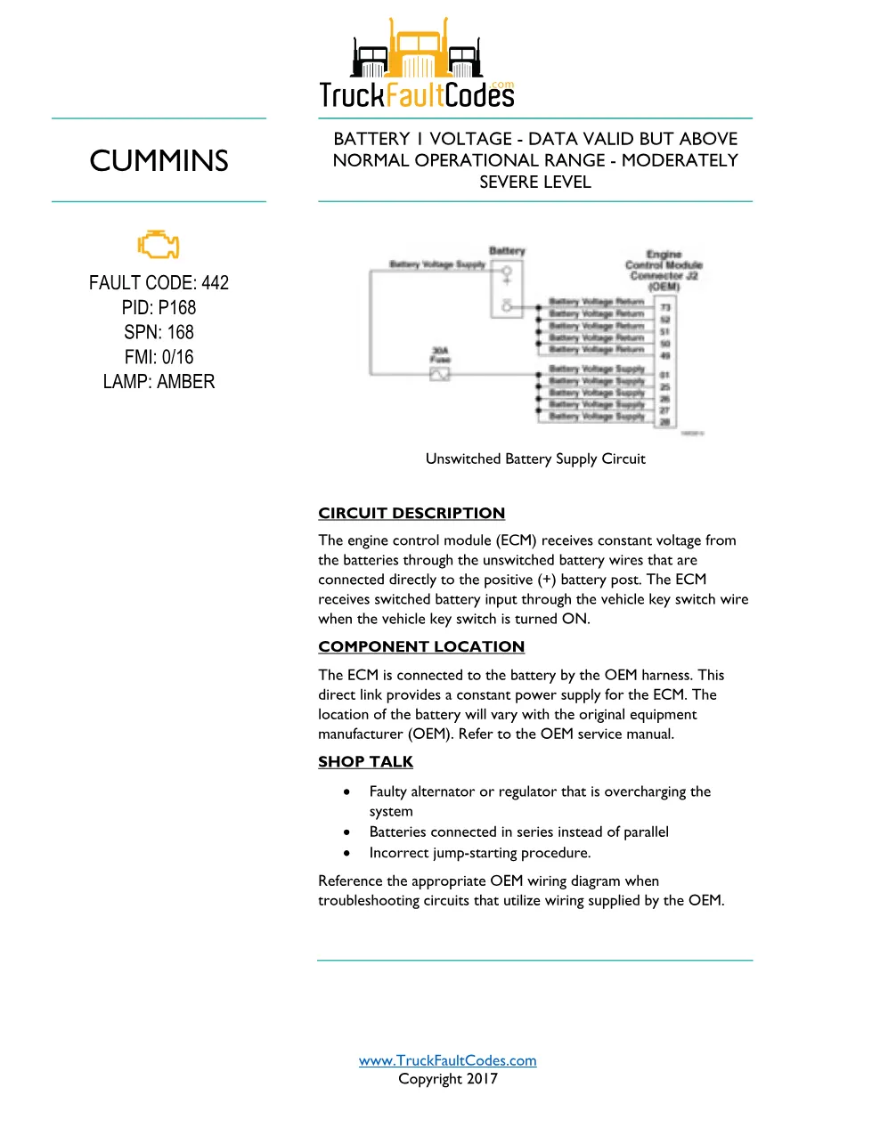 Cummins ISL9 Code 442 Diagnostic Procedure – Fault Code 442 – PDF - preview page 1 of 3