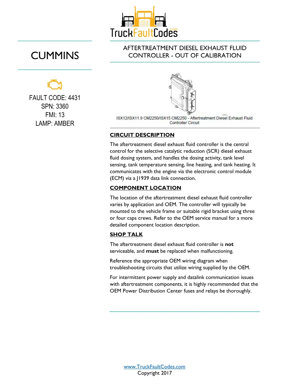 Cummins ISL9 Code 4431 Diagnostic Procedure – Fault Code 4431 - preview page 1 of 2