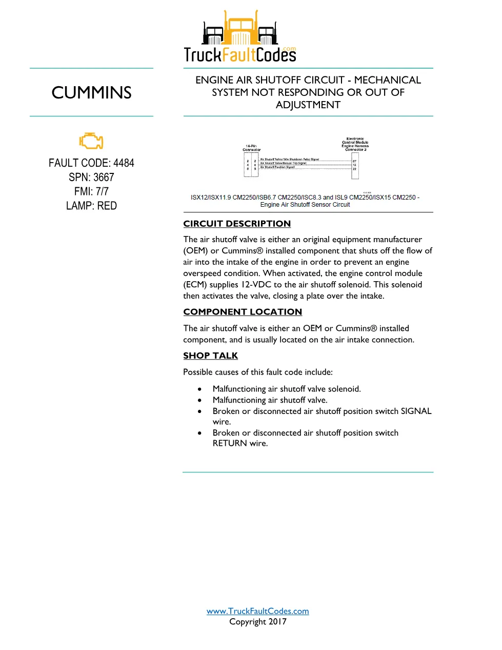 Cummins ISL9 Code 4484 Diagnostic Procedure – Fault Code 4484 - preview page 1 of 3