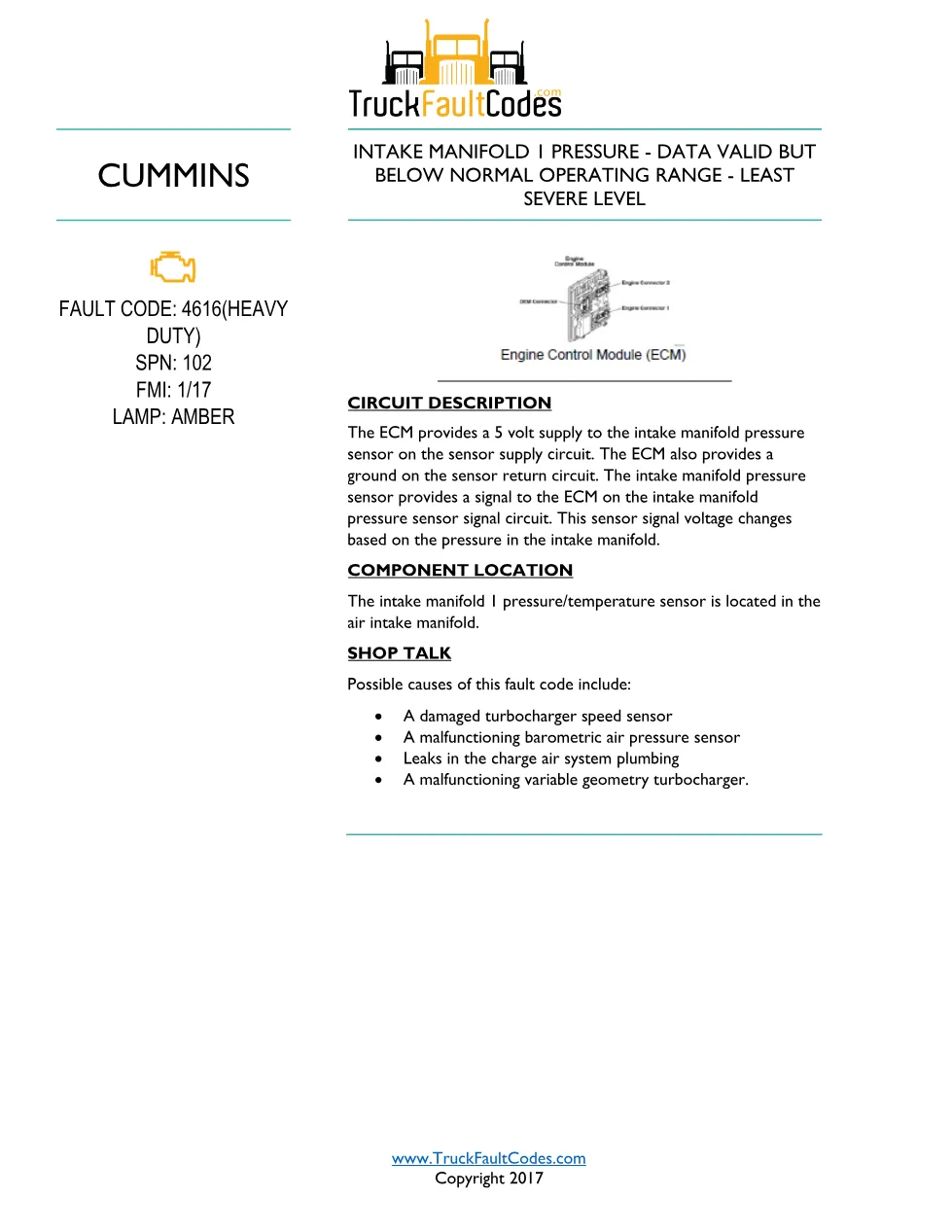 Cummins ISL9 Code 4616(HEAVY Diagnostic Procedure – Fault Code - preview page 1 of 3