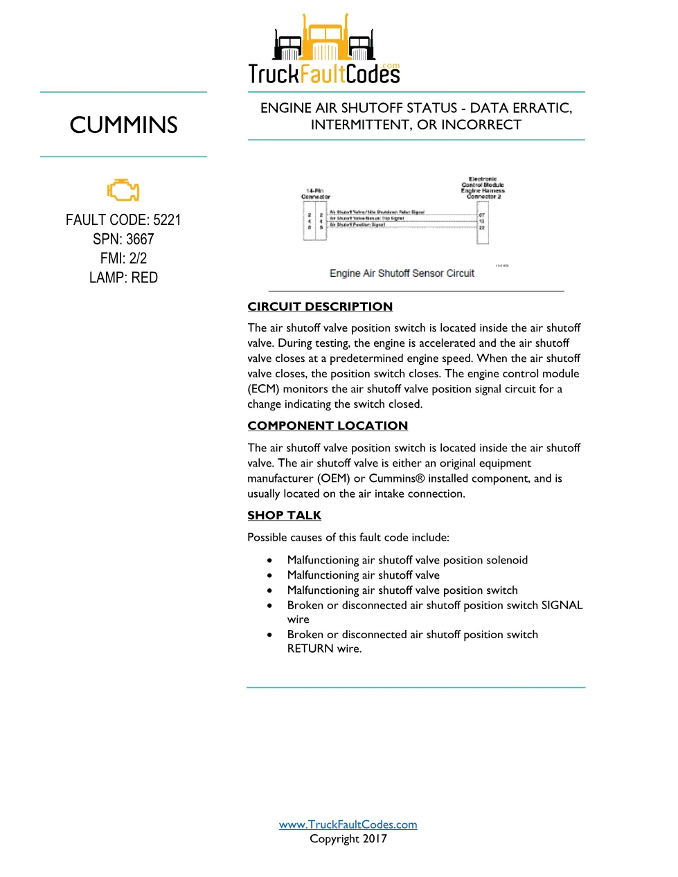 Cummins ISL9 Code 5221 Diagnostic Procedure – Fault Code 5221 - preview page 1 of 3