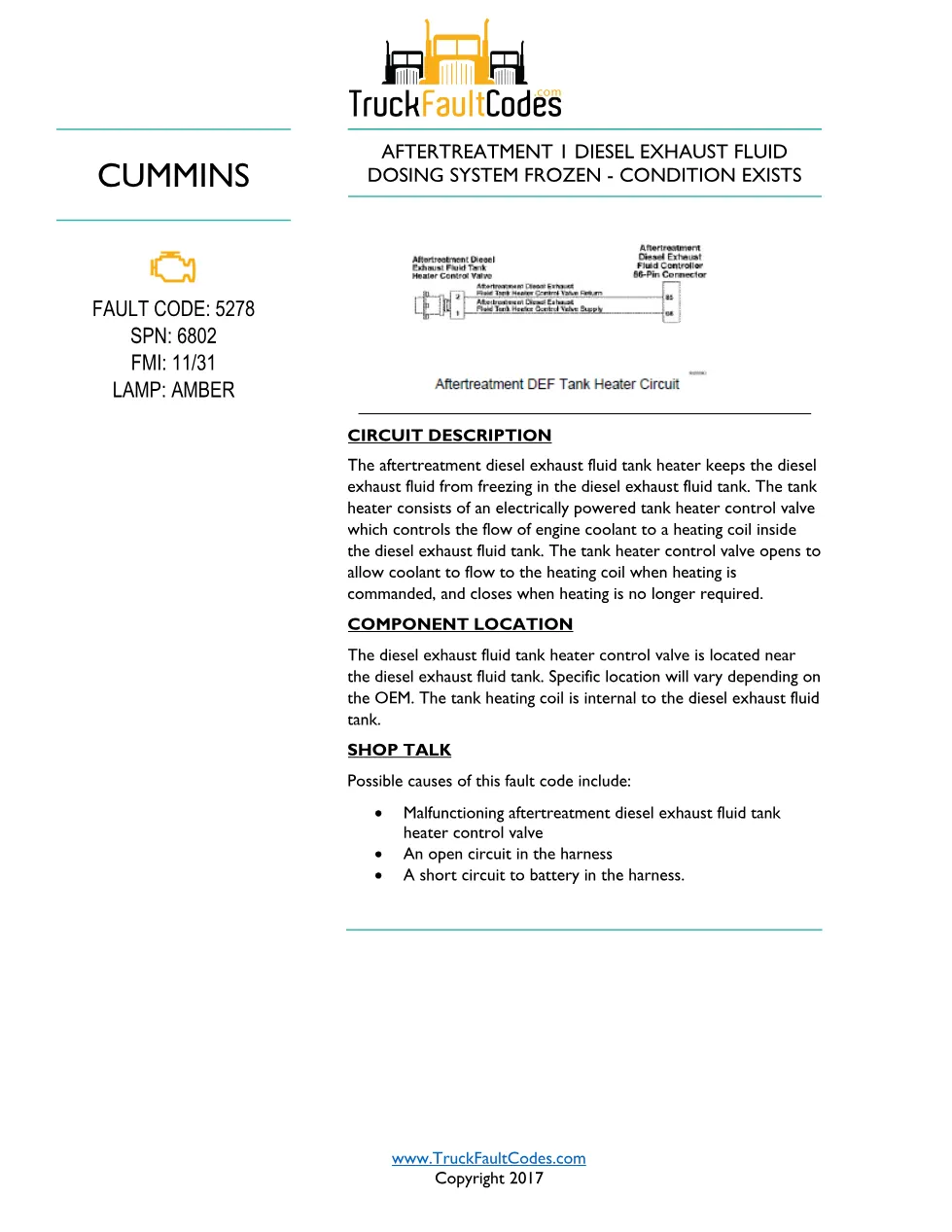 Cummins ISL9 Code 5278 Diagnostic Procedure – Fault Code 5278 - preview page 1 of 2