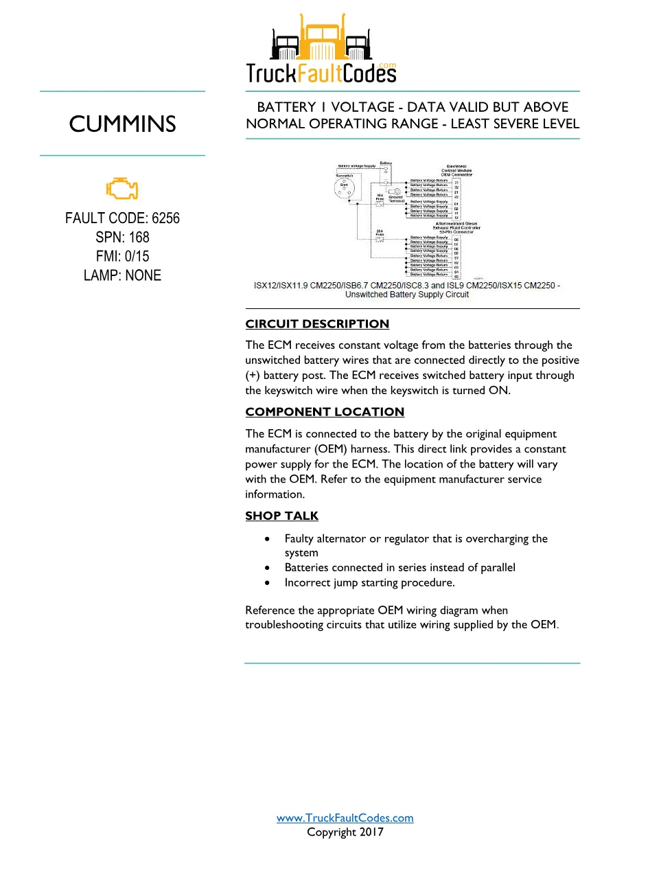 Cummins ISL9 Code 6256 Diagnostic Procedure – Fault Code 6256 - preview page 1 of 3