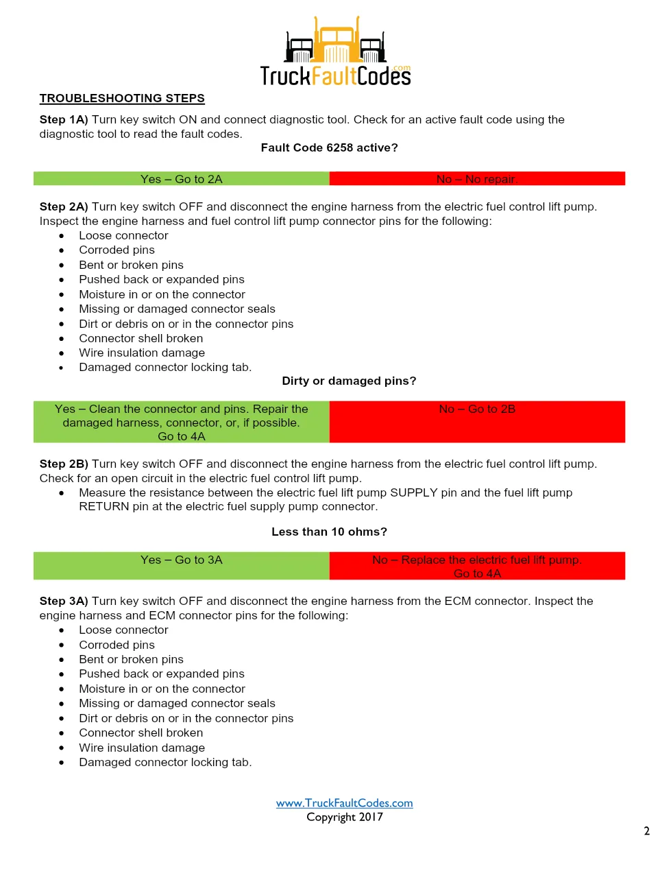 Cummins ISL9 Code 6258 Diagnostic Procedure – Fault Code 6258 - preview page 2 of 3