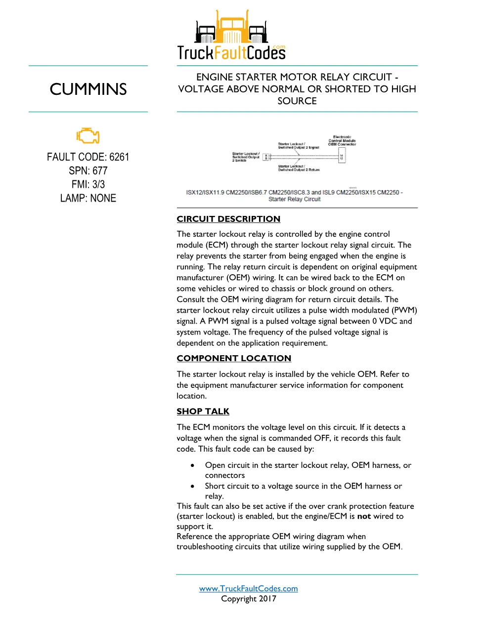 Cummins ISL9 Code 6261 Diagnostic Procedure – Fault Code 6261 - preview page 1 of 3