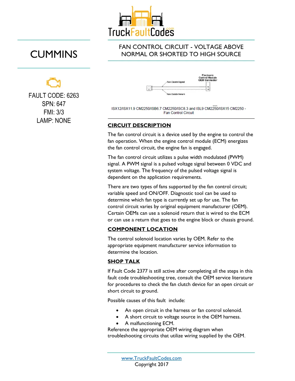 Cummins ISL9 Code 6263 Diagnostic Procedure – Fault Code 6263 - preview page 1 of 3
