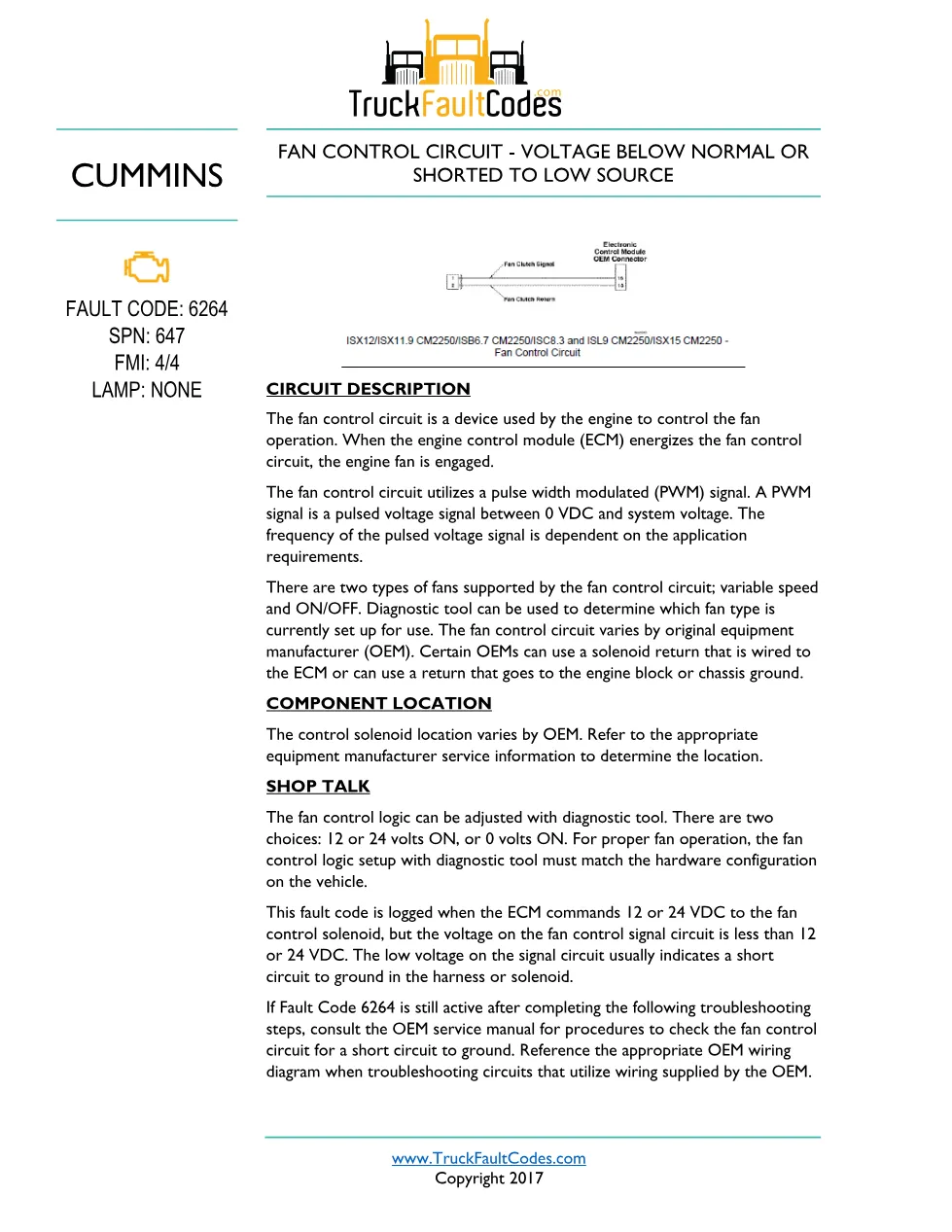 Cummins ISL9 Code 6264 Diagnostic Procedure – Fault Code 6264 - preview page 1 of 3
