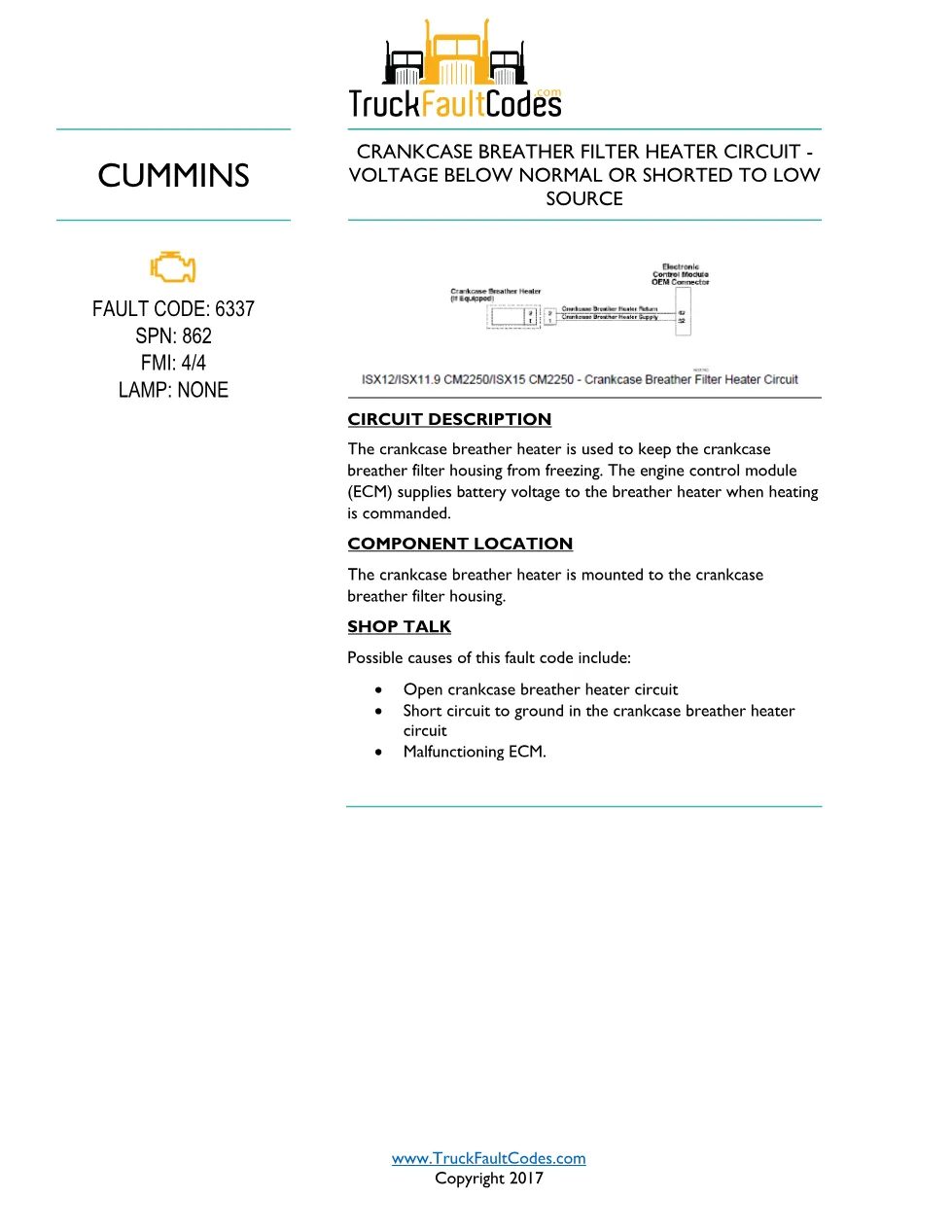 Cummins ISL9 Code 6337 Diagnostic Procedure – Fault Code 6337 - preview page 1 of 3
