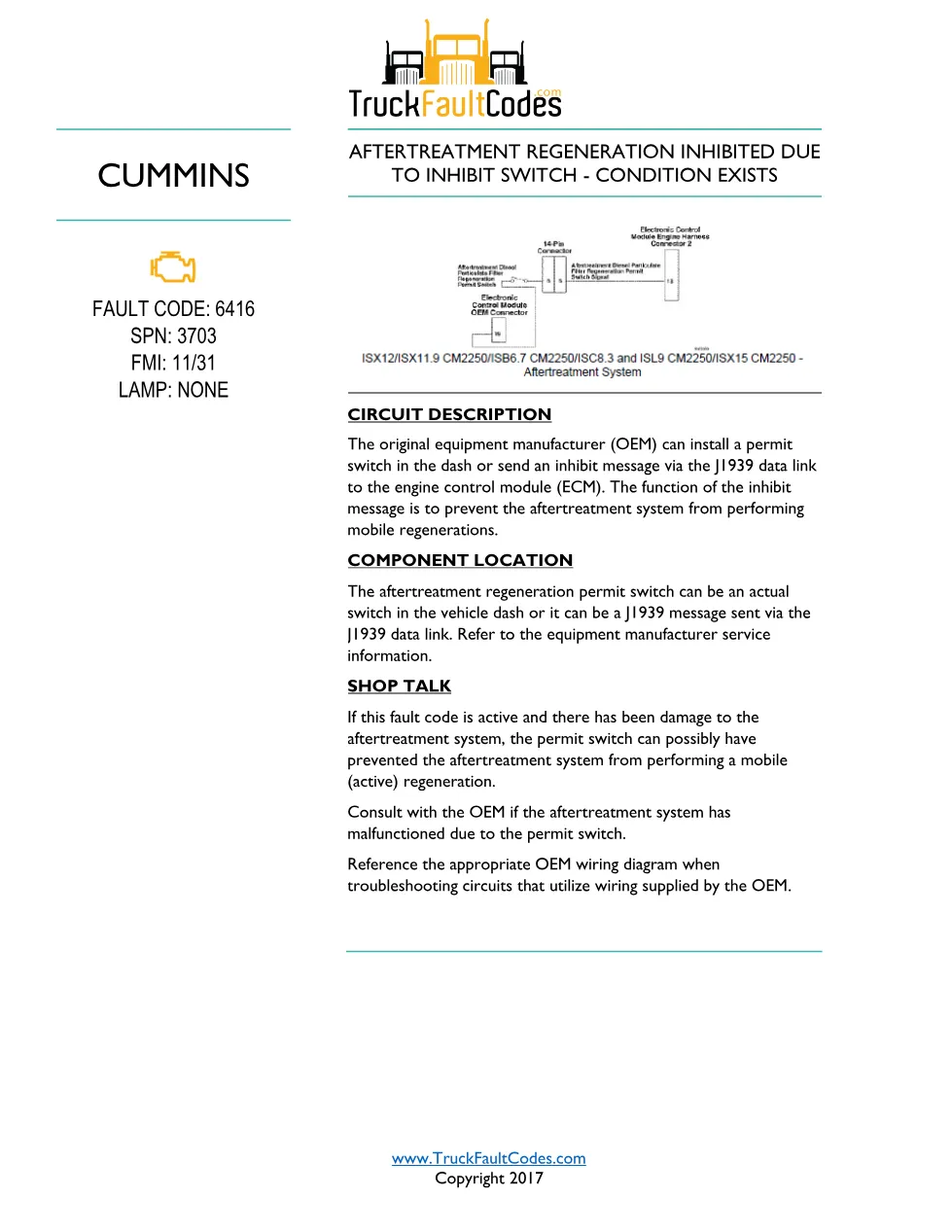Cummins ISL9 Code 6416 Diagnostic Procedure – Fault Code 6416 - preview page 1 of 2