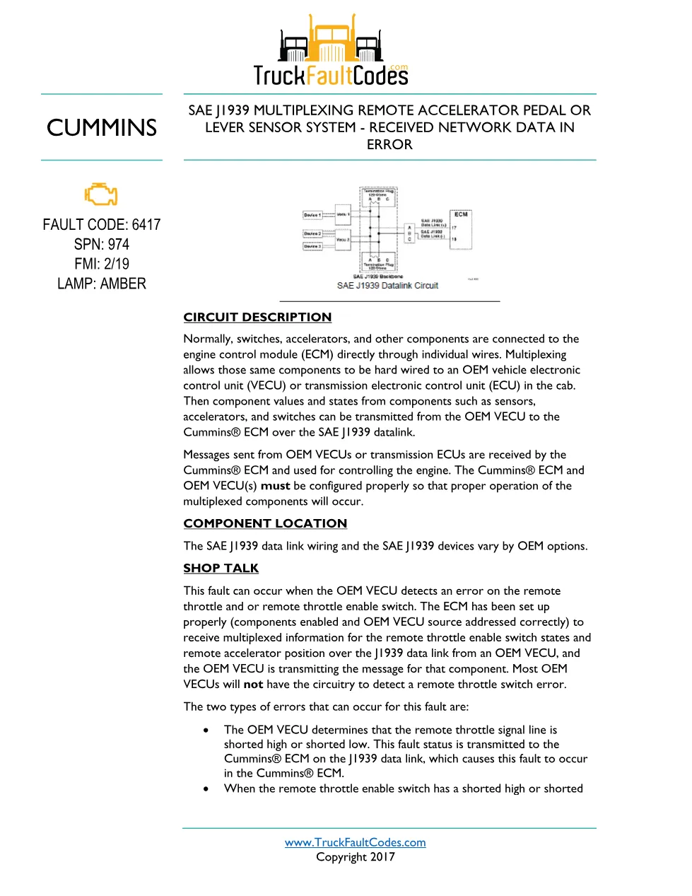 Cummins ISL9 Code 6417 Diagnostic Procedure – Fault Code 6417 - preview page 1 of 3