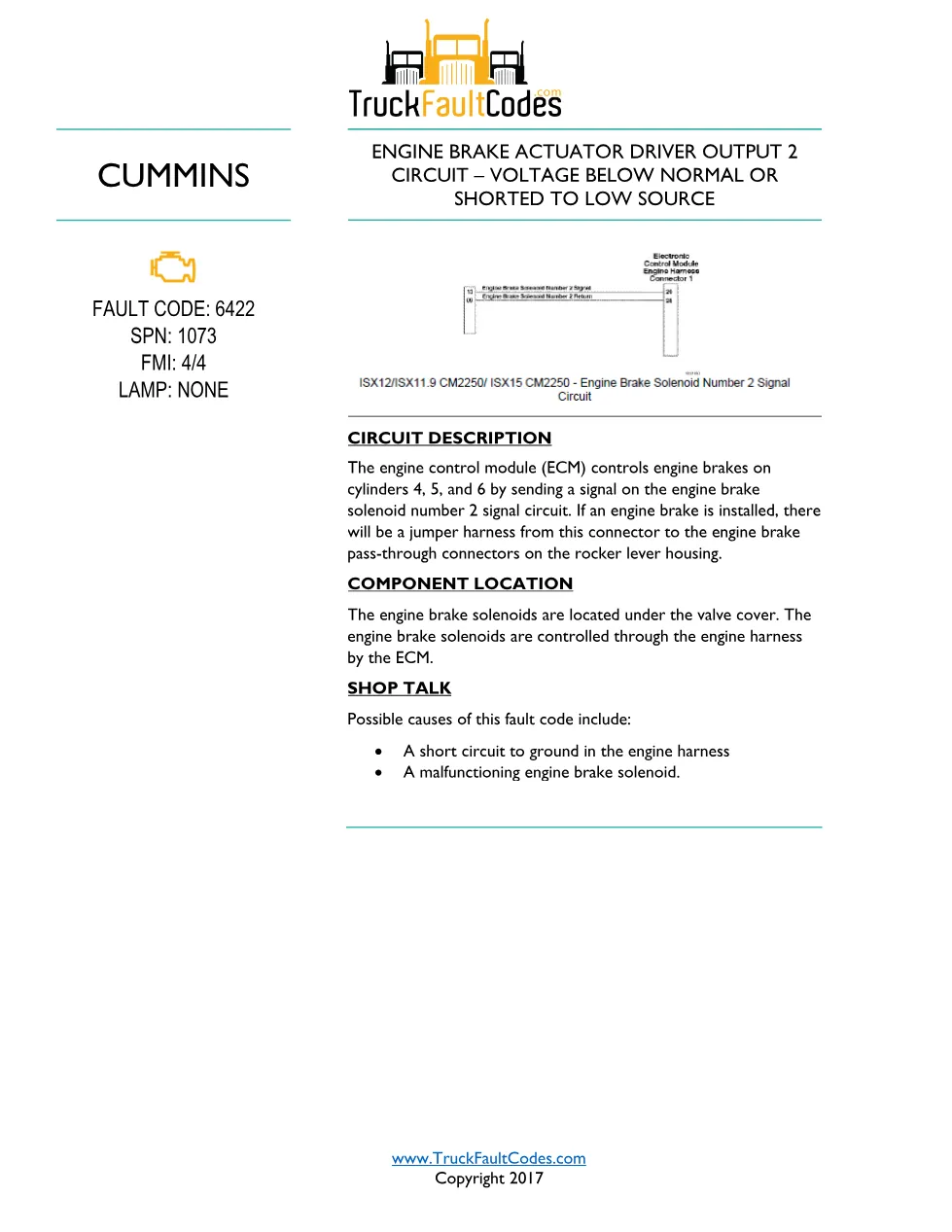 Cummins ISL9 Code 6422 Diagnostic Procedure – Fault Code 6422 - page 1 is available after signing in