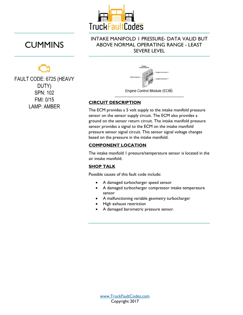 Cummins ISL9 Code 6725 (HEAVY Diagnostic Procedure – Fault Code - preview page 1 of 3