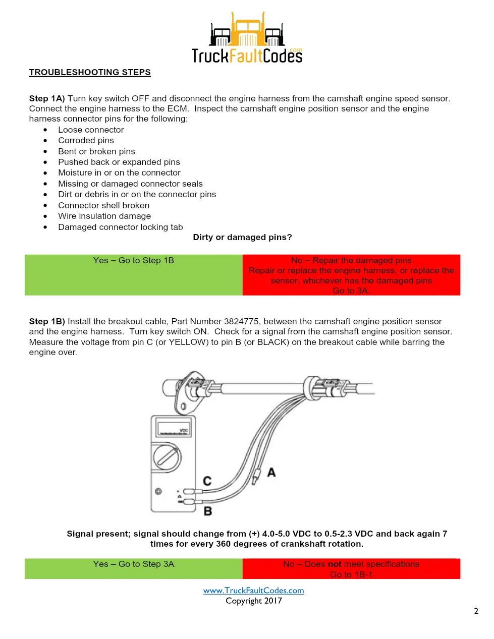 Cummins ISM code 115 — Camshaft Engine Position Sensor Circuit - preview page 2 of 6