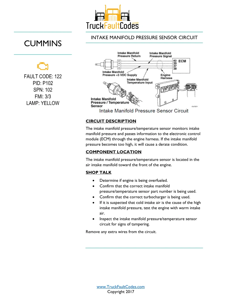 Cummins ISM code 122 — Intake Manifold Pressure Sensor Circuit - preview page 1 of 6