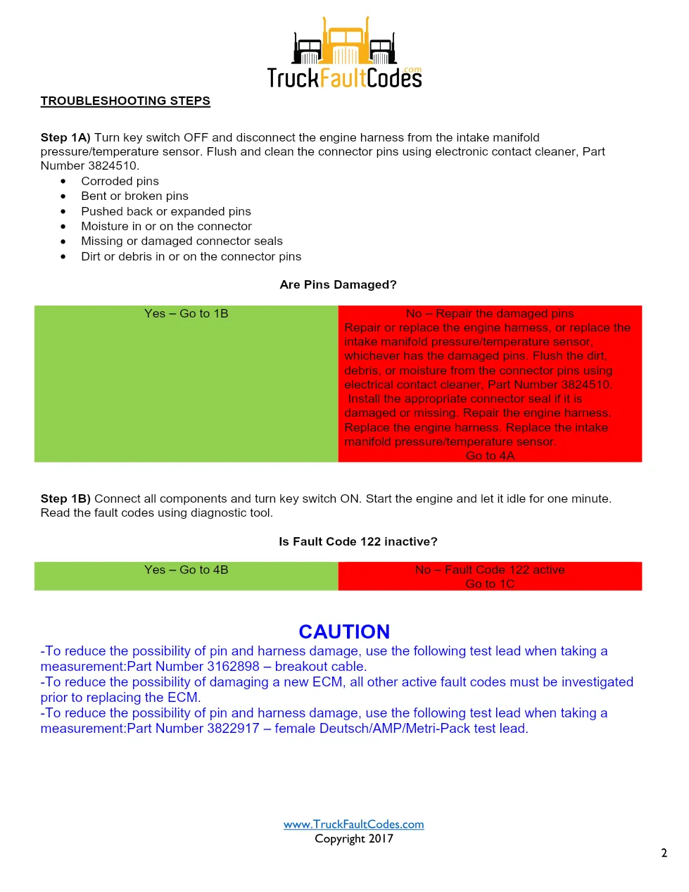 Cummins ISM code 122 — Intake Manifold Pressure Sensor Circuit - preview page 2 of 6