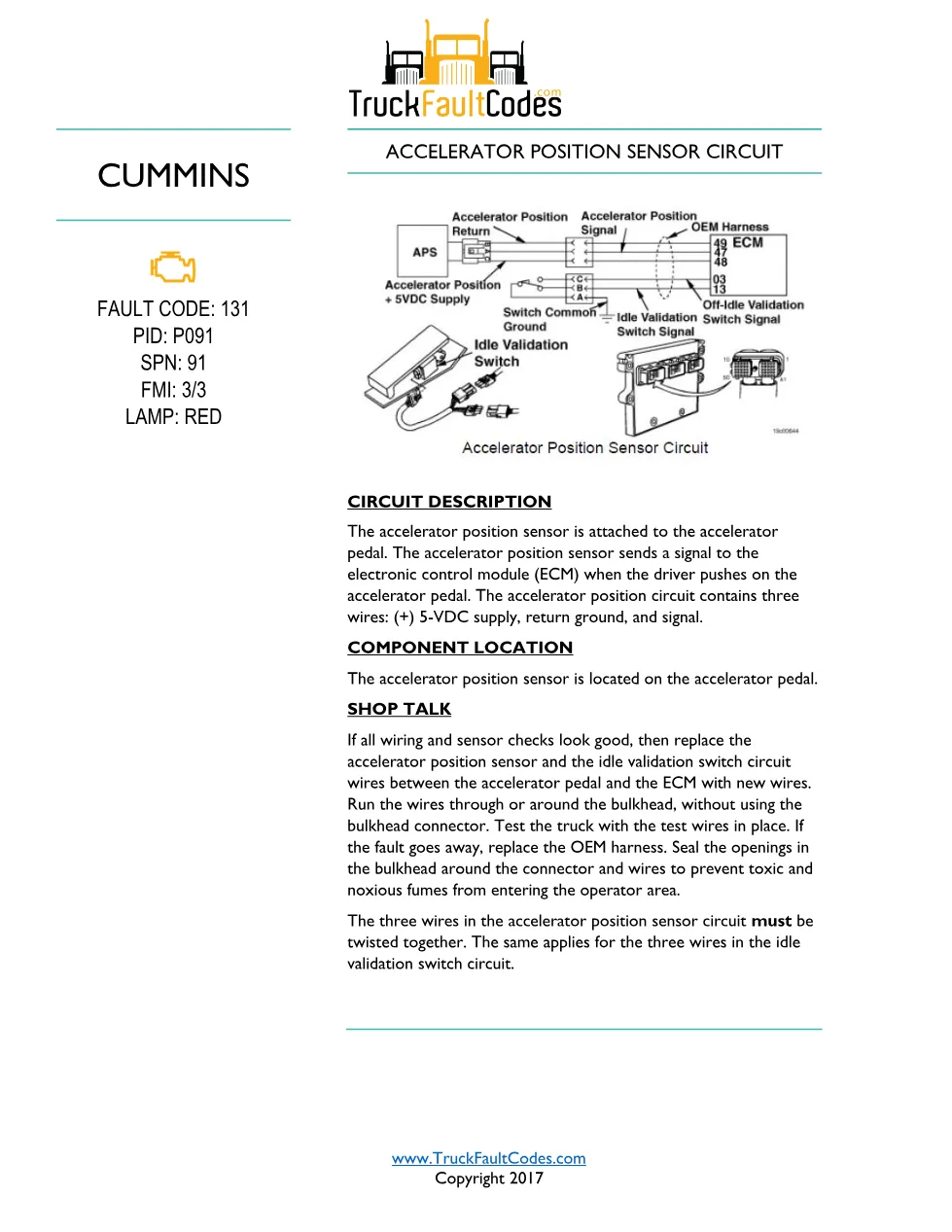 Cummins ISM code 131 — Accelerator Position Sensor Circuit (PID - preview page 1 of 6