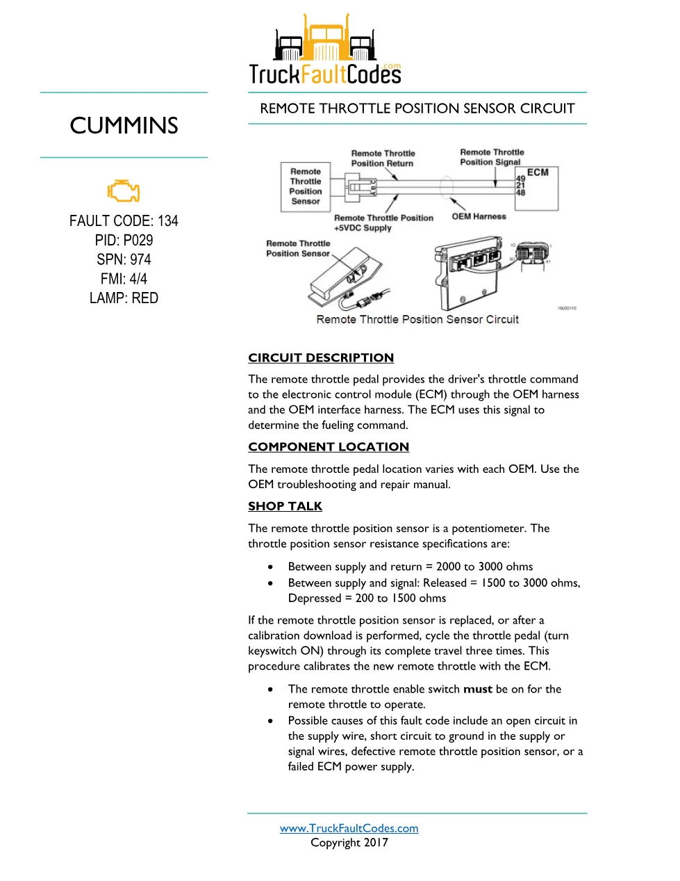 Cummins ISM code 134 — Remote Throttle Position Sensor Circuit - preview page 1 of 6