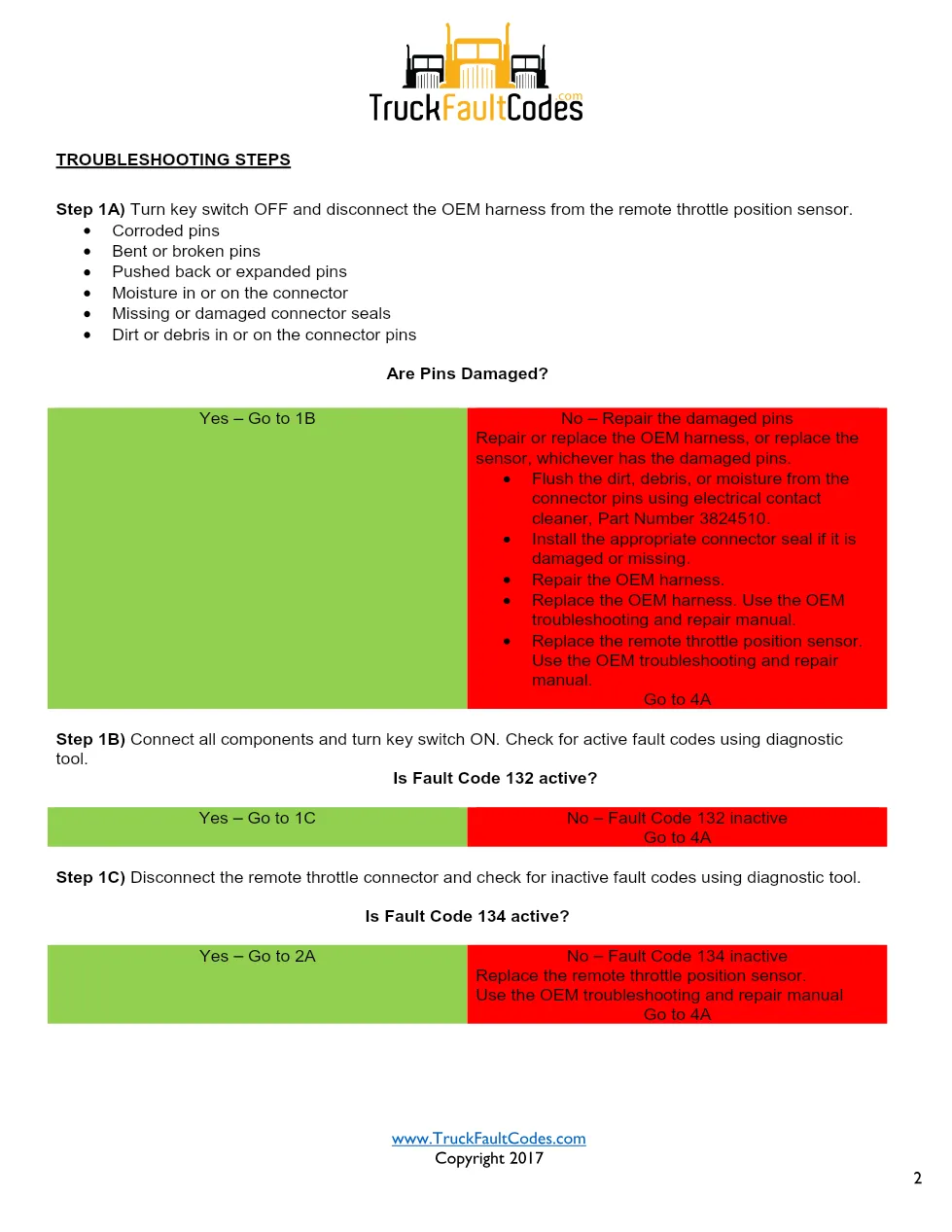 Cummins ISM code 134 — Remote Throttle Position Sensor Circuit - preview page 2 of 6