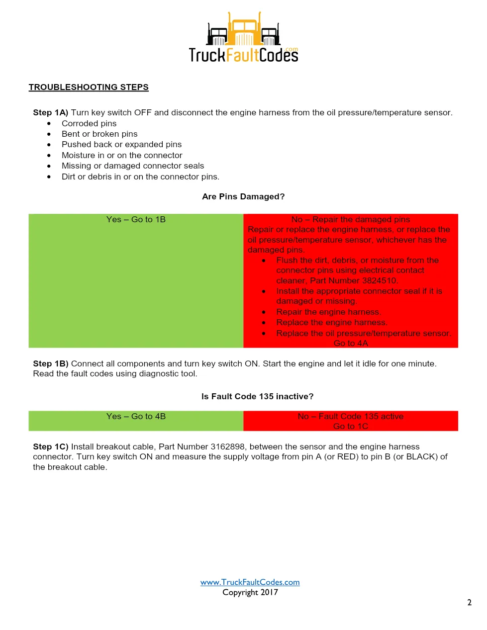 Cummins ISM code 135 — Oil Pressure Sensor Circuit (PID P100, SPN - preview page 2 of 6
