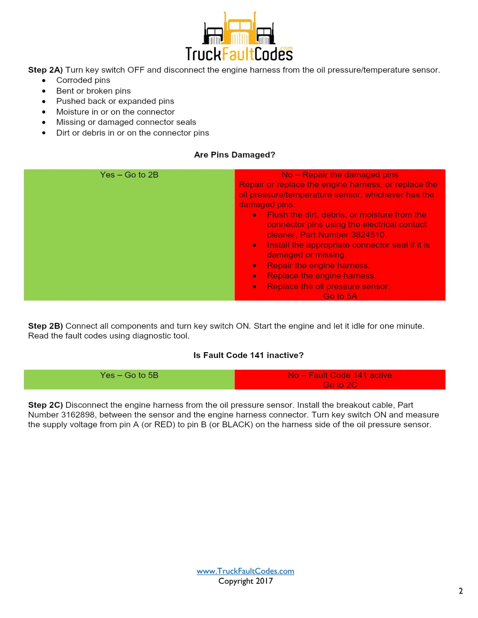 Cummins ISM code 141 — Oil Pressure Sensor Circuit (PID P100, SPN - preview page 2 of 6