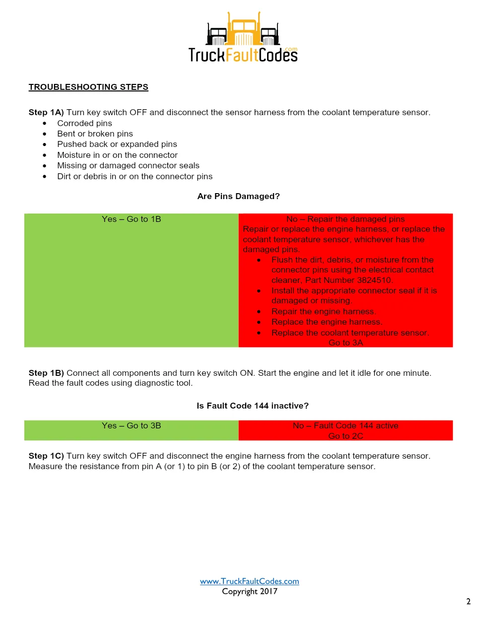 Cummins ISM code 144 — Coolant Temperature Sensor Circuit (PID - preview page 2 of 5