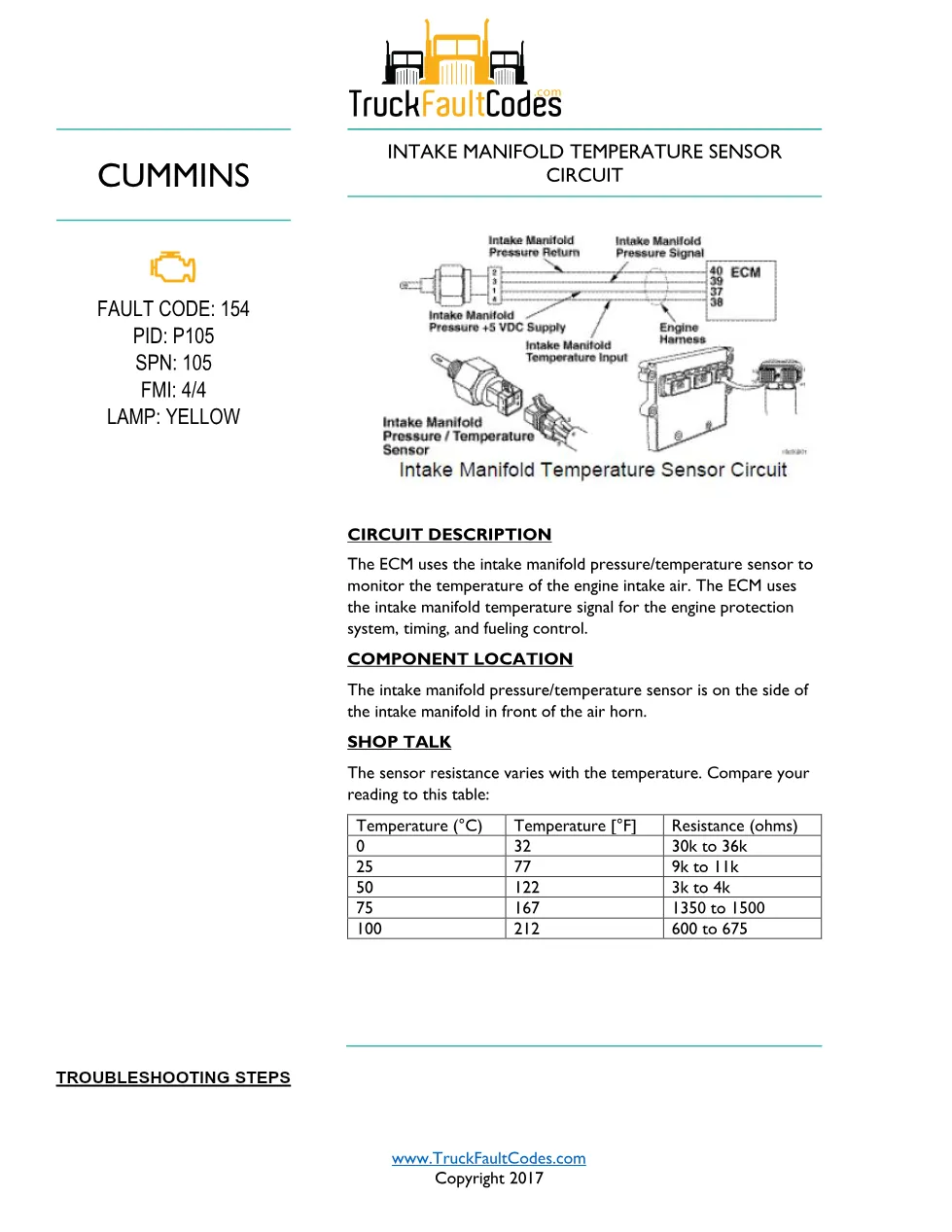 Cummins ISM code 154 — Intake Manifold Temperature Sensor Circuit - preview page 1 of 6