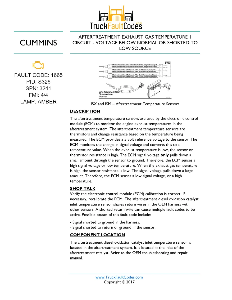 Cummins ISM code 1665 troubleshooting guide – ISM CM871 – Service - preview page 1 of 4