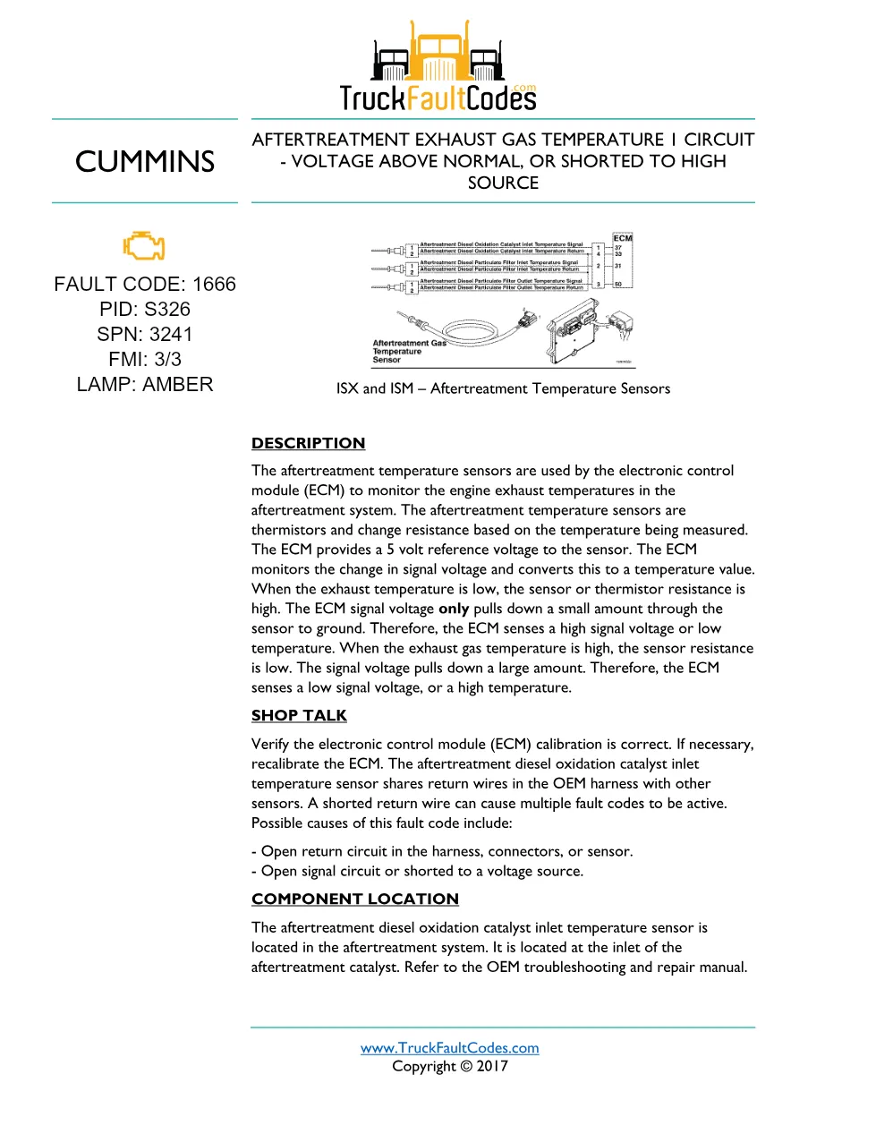 Cummins ISM code 1666 troubleshooting guide – ISM CM871 – Service - preview page 1 of 6