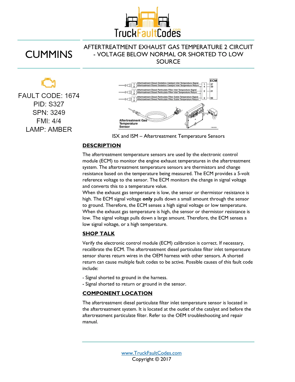 Cummins ISM code 1674 troubleshooting guide – ISM CM871 – Service - preview page 1 of 4