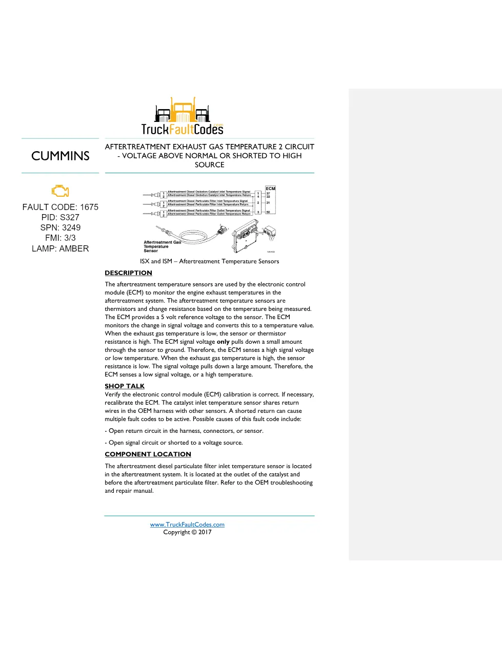 Cummins ISM code 1675 troubleshooting guide – ISM CM871 – Service - preview page 1 of 6
