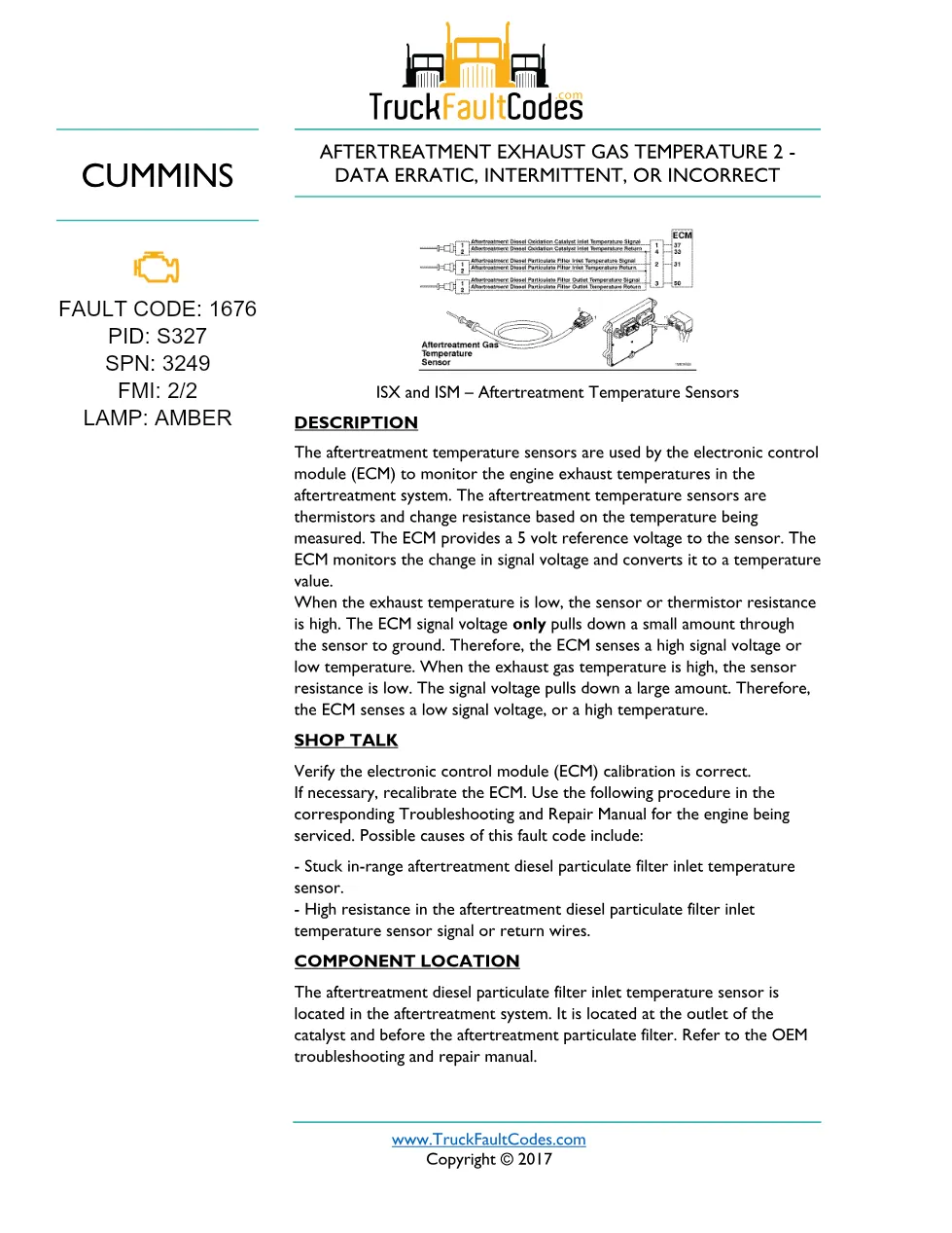 Cummins ISM code 1676 troubleshooting guide – ISM CM871 – Service - preview page 1 of 5