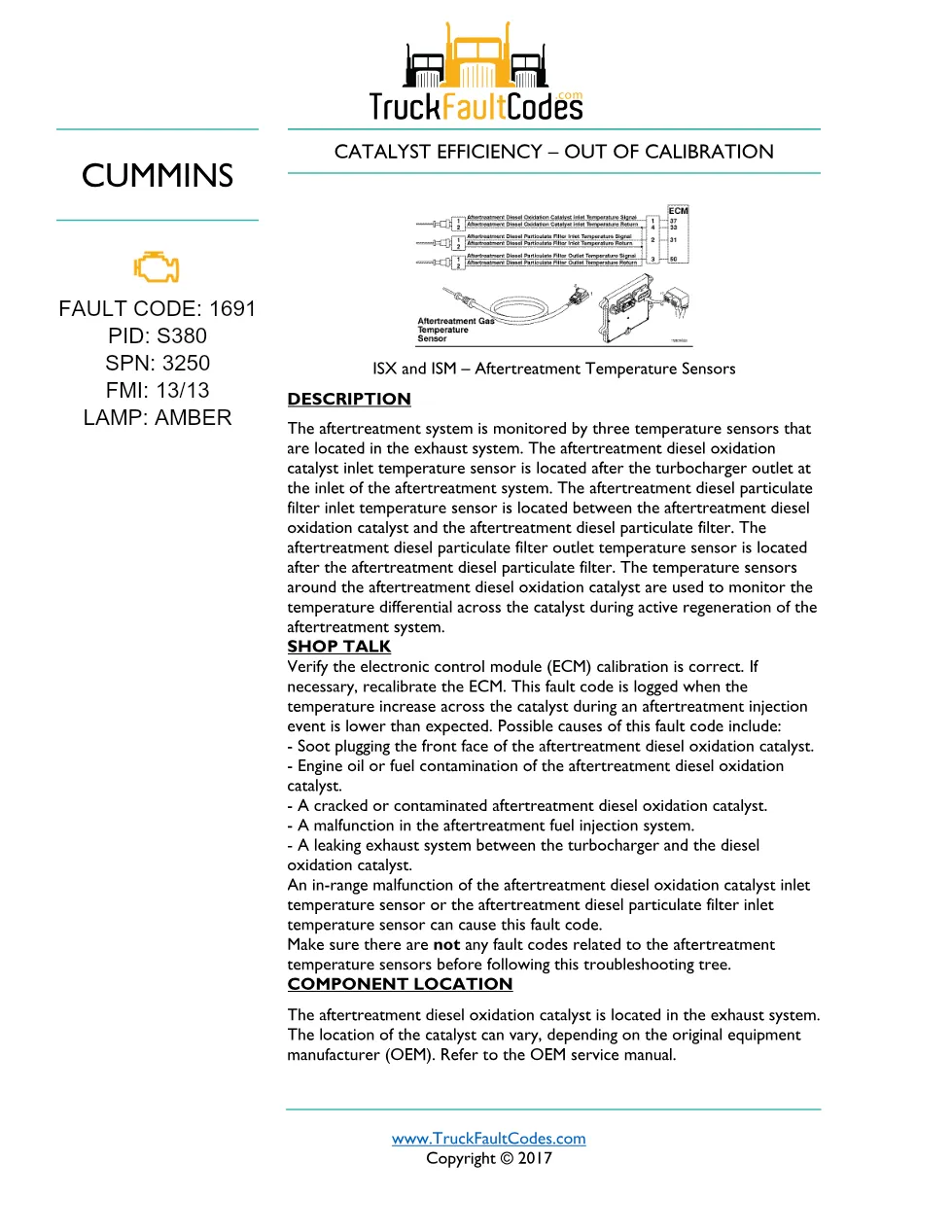 Cummins ISM code 1691 – Catalyst Efficiency – Out of Calibration - preview page 1 of 4