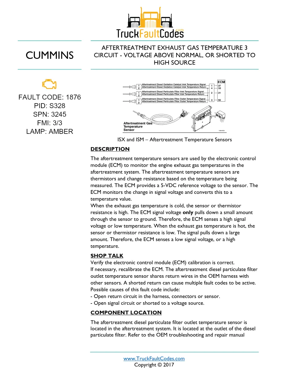 Cummins ISM code 1876 — Aftertreatment Exhaust Gas Temperature 3 - preview page 1 of 5