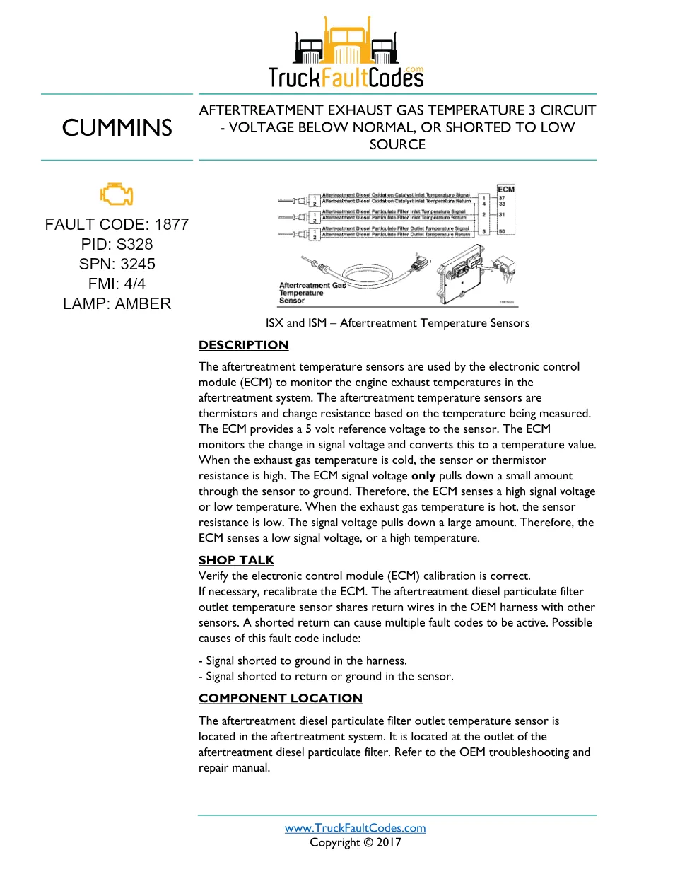 Cummins ISM code 1877 — Aftertreatment Exhaust Gas Temperature 3 - preview page 1 of 4