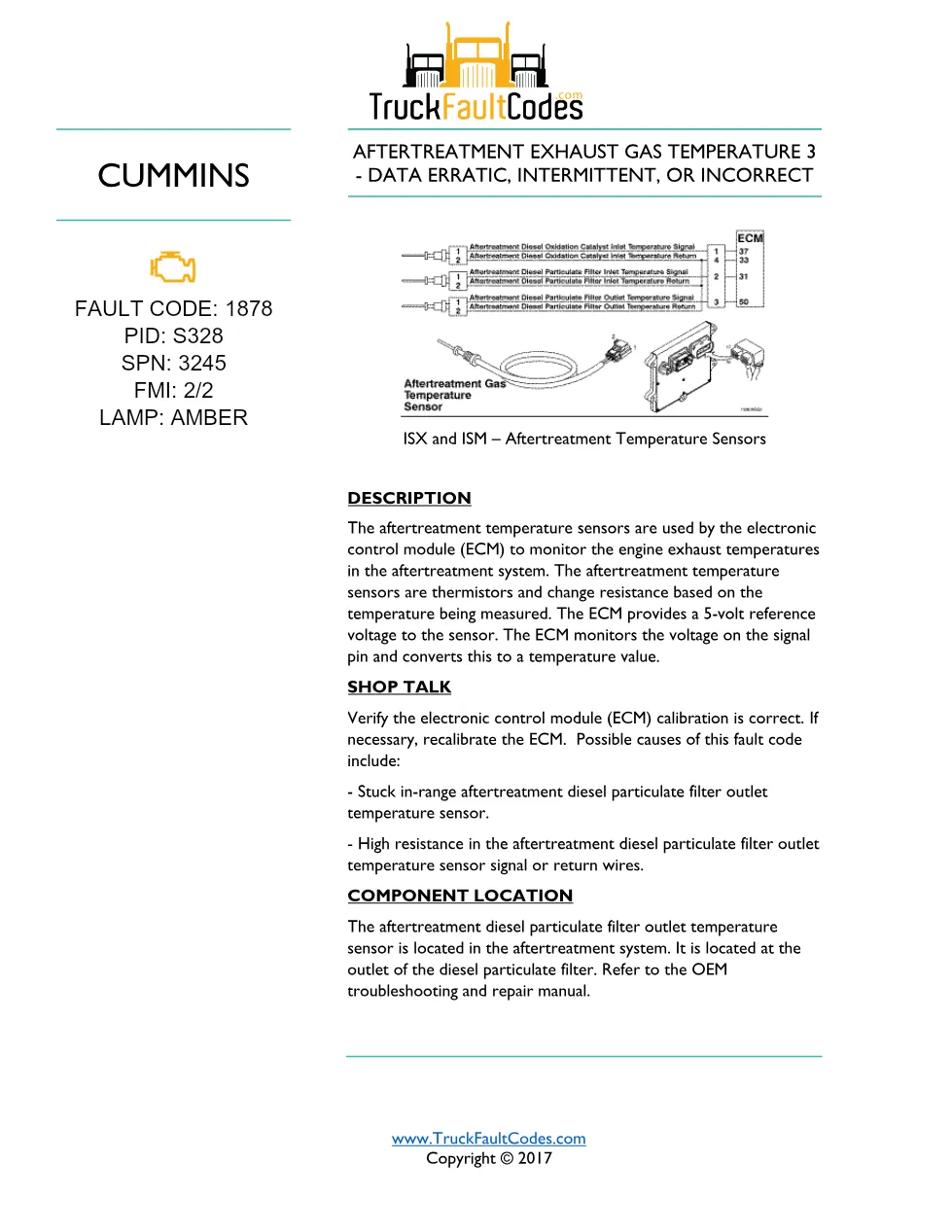 Cummins ISM code 1878 troubleshooting guide – ISM CM871 – Service - preview page 1 of 5